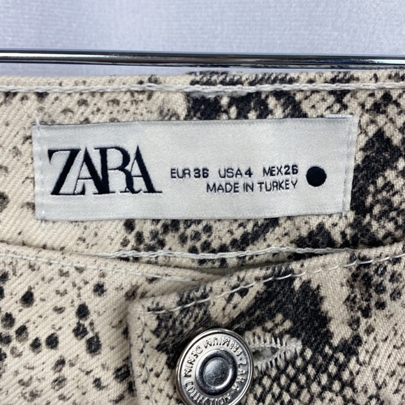 ZARA 90s Wide Leg White Snake Print Pants Jeans High Waist Python - Size 4 - Picture 6 of 12